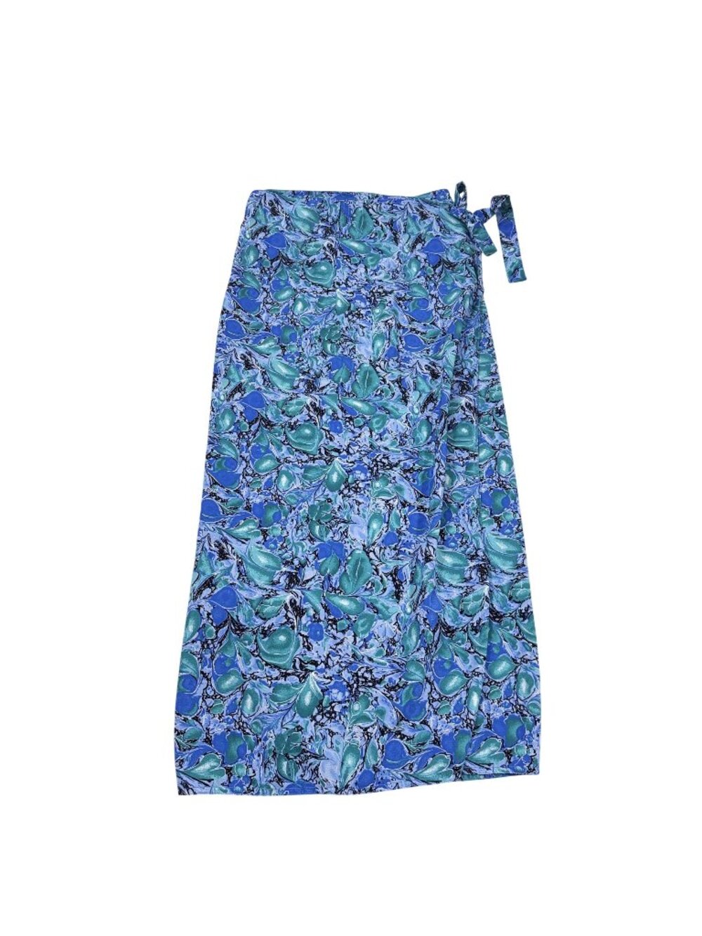 Vintage 1990s Jessica Bloom Women's Blue Green Abstract Print Wrap Skirt Size 10